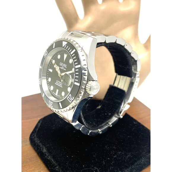 Gevril Men's Watch 4850A Wall Street Swiss Automatic Diver Black Dial Steel 43mm - Picture 2 of 14